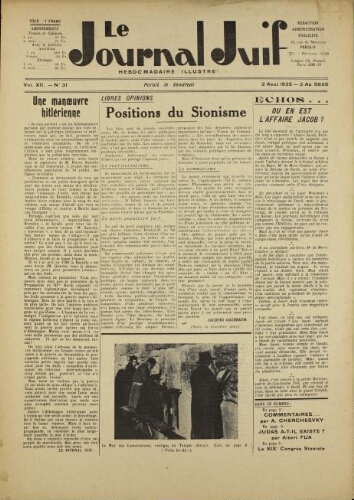 Le Journal Juif N°31 ( 02 août 1935 )